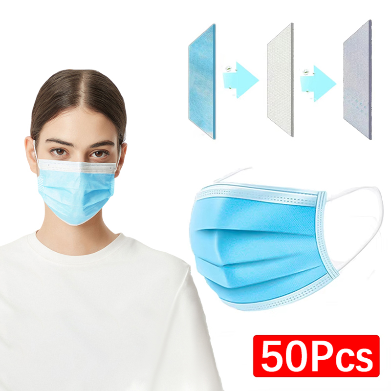50Pcs 3-layer Mask Face Masks  - Black Face Mask Pack ulasan dan harga